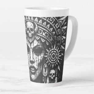 Taza De Café Latte Sacerdotisa Coronada de Calavera — por BurnsInHell