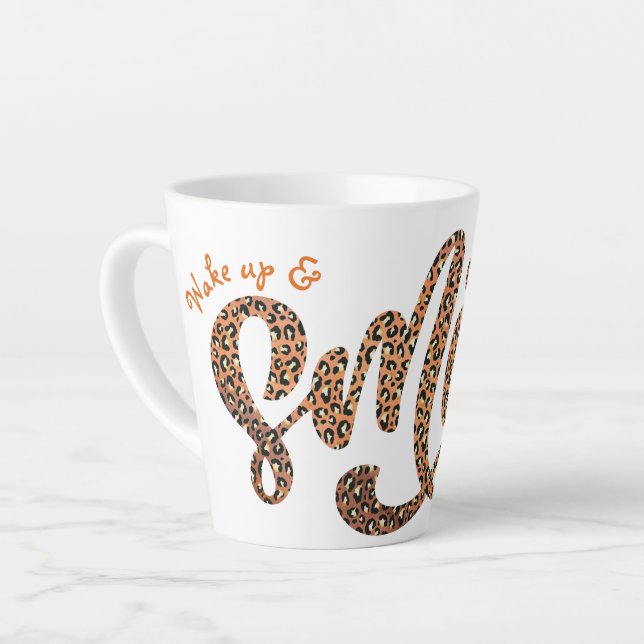 Taza De Café Latte Safari personalizado despierta y sonríe la imagen  (Ángulo izquierdo)