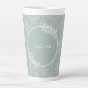 Taza De Café Latte Sage Green Elegant Damask Personalizado