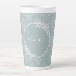 Taza De Café Latte Sage Green Elegant Damask Personalizado