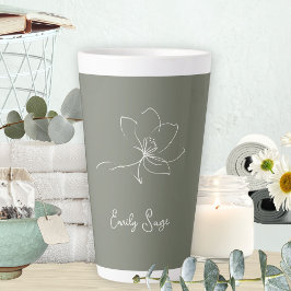 Taza De Café Latte Sage Green Ivory Floral Line Art Minimalist Zen