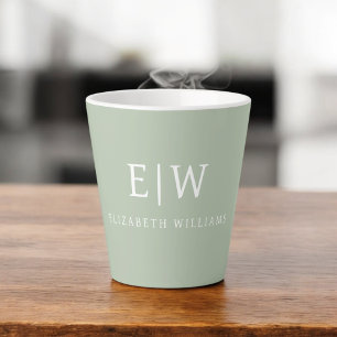 Taza De Café Latte Sage Green Profesional Simple Monograma Minimalist