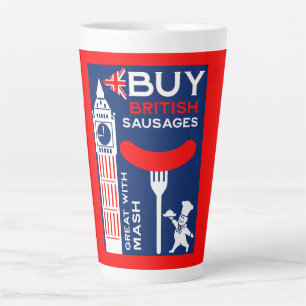 Taza De Café Latte Salchicha Británica Y Cocina De Masas
