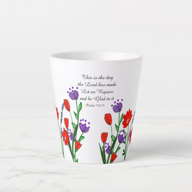Taza De Café Latte Salmo 118:24 Cristiano religioso Verso Floral (Anverso)