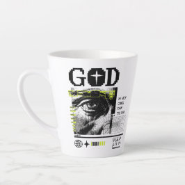 Taza De Café Latte Salmo 121:2 Ojo de Dios Neon Lima Arte CRT Glitch