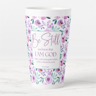 Taza De Café Latte Salmo 46:10 Be Still and Know Purple Flowers