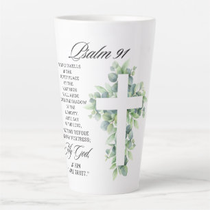 Taza De Café Latte Salmo 91:1-2 Cruz Religiosa Verde Versículo Bíblic
