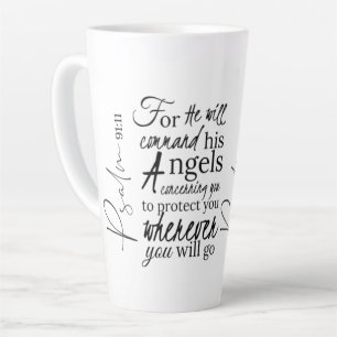 Taza De Café Latte Salmo 91 Escritura Cristiana de Protección Angel