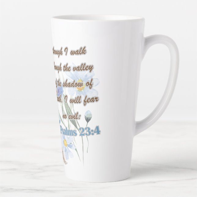 Taza De Café Latte Salmos de verso de la Biblia 23:4 Latte Mug (Derecha)