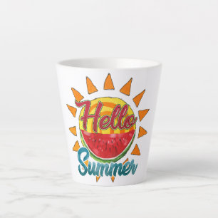 Taza De Café Latte Saludo   sandía acuática y sol vibrante