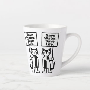 Taza De Café Latte Salvar Agua Salvar Vida Activista Felino Minimalis