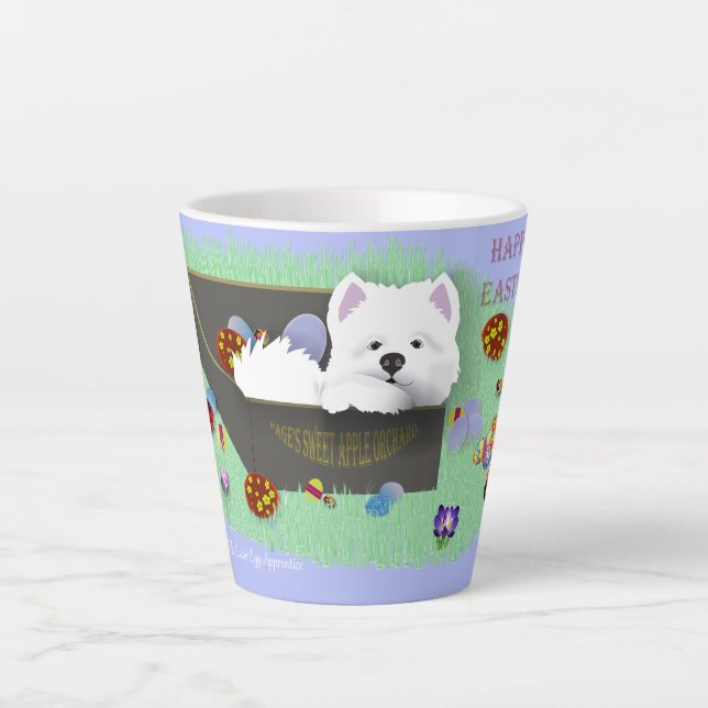 Taza De Café Latte SamPup, aprendiz de huevo de Pascua (Anverso)