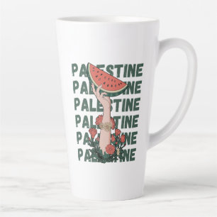 Taza De Café Latte sandía, flores y texto palestino Repetir