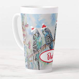 Taza De Café Latte Santa Budgie Navidad Budgies Budgerigar Pájaro Pap