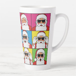 Taza De Café Latte Santa Claus Cool Pop Art con gafas de sol
