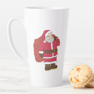 Taza De Café Latte Santa Claus de rojo con bolsa de regalo y anteojos