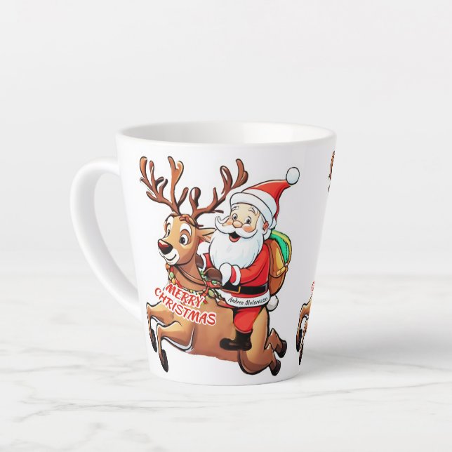 Taza De Café Latte Santa Claus Feliz Navidad (Ángulo izquierdo)