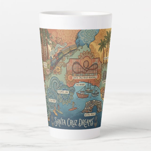 Taza De Café Latte Santa Cruz California Dreams Map – Vibrant Coast (Anverso)