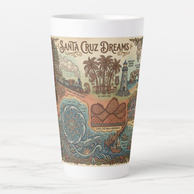 Taza De Café Latte Santa Cruz California Dreams Map – Vibrant Coast (Anverso)