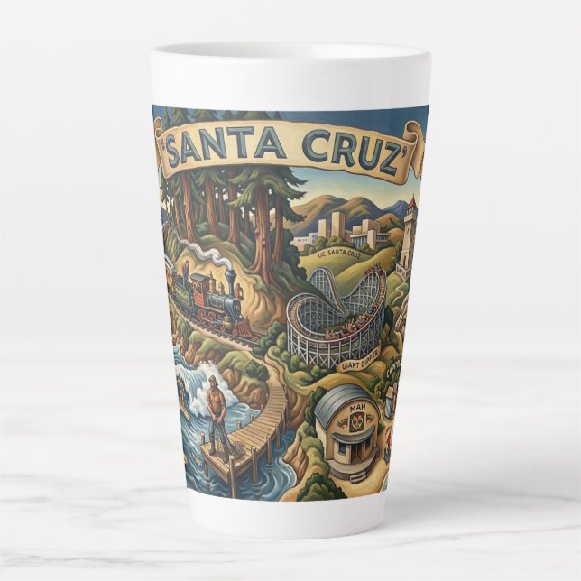 Taza De Café Latte Santa Cruz California Illustrated Map UCSC Wharf (Anverso)