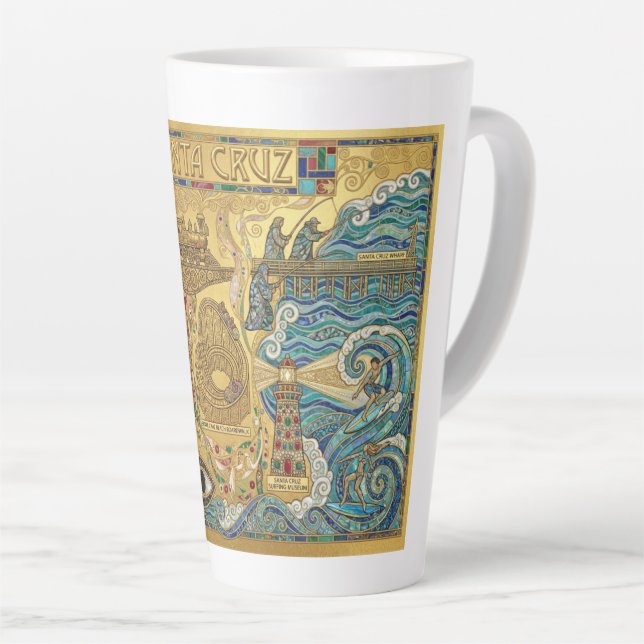 Taza De Café Latte Santa Cruz California Mosaic Map Boardwalk Beach (Ángulo derecho)