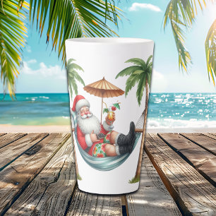 Taza De Café Latte Santa en una Navidad en isla tropical