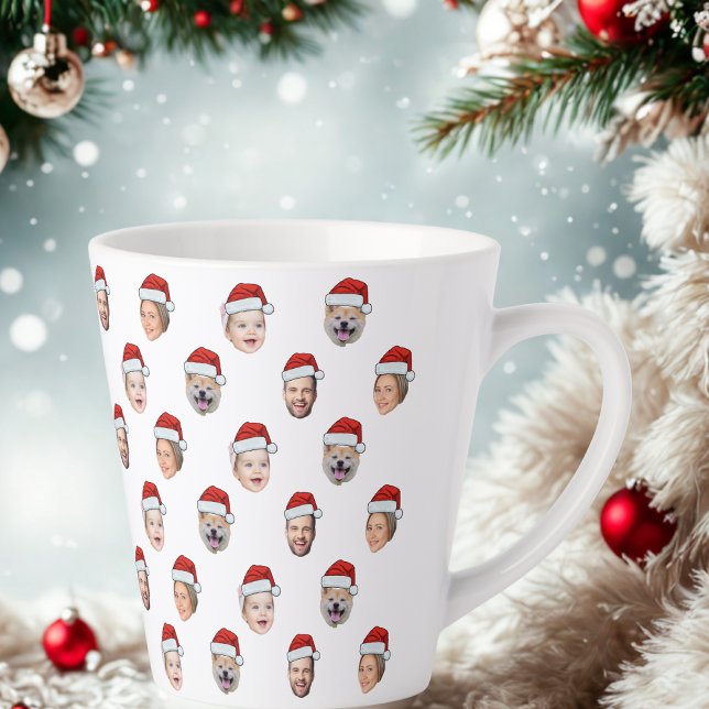 Taza De Café Latte Santa Hat Custom Family Face 4 Photos Christmas (Subido por el creador)