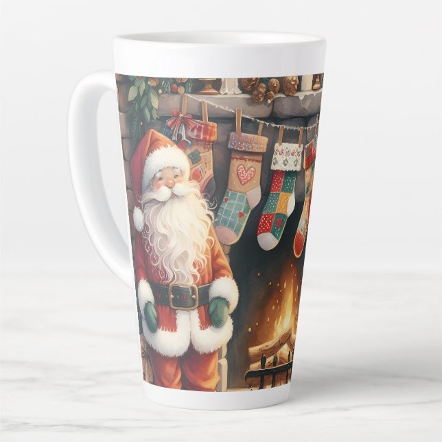 Taza De Café Latte Santa por la chimenea Navidades Stockings (Ángulo izquierdo)