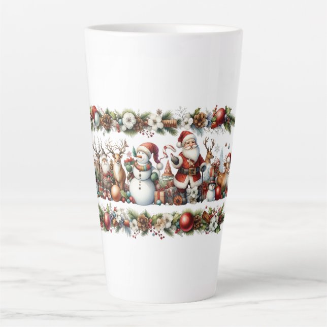 Taza De Café Latte Santa’s Merry Band in Evergreen Splendor (Anverso)