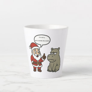 Taza De Café Latte Santa y Hipopótamo divertidos y lindos de Navidad