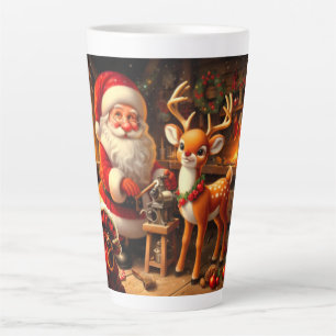 Taza De Café Latte Santa y reno