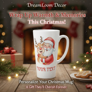 Taza De Café Latte Santa y Reno de Cuerno Personalizados Abrazo de Na