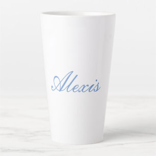 Taza De Café Latte Script de caligrafía de nombre sencillo azul blanc