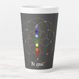 Taza De Café Latte Sé abierto Chakra y semillas de la vida