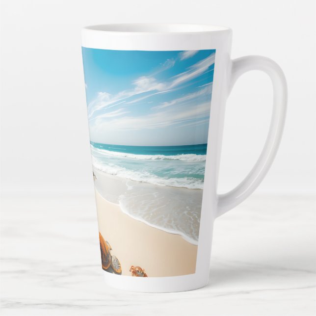 Taza De Café Latte Sea  Crabs on Tropical Beach – Serene Ocea (Derecha)