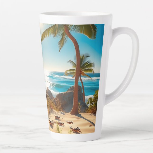 Taza De Café Latte Sea  Crabs on Tropical Beach – Serene Ocea (Derecha)