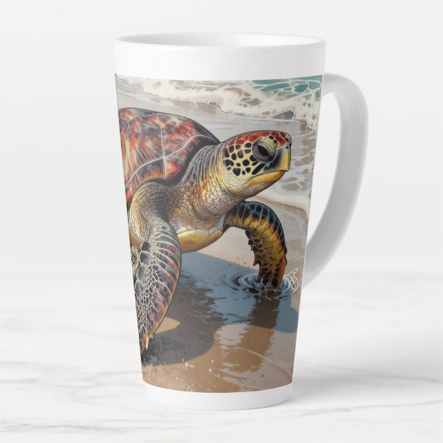 Taza De Café Latte Sea Turtle and Baby Illustration (Ángulo derecho)