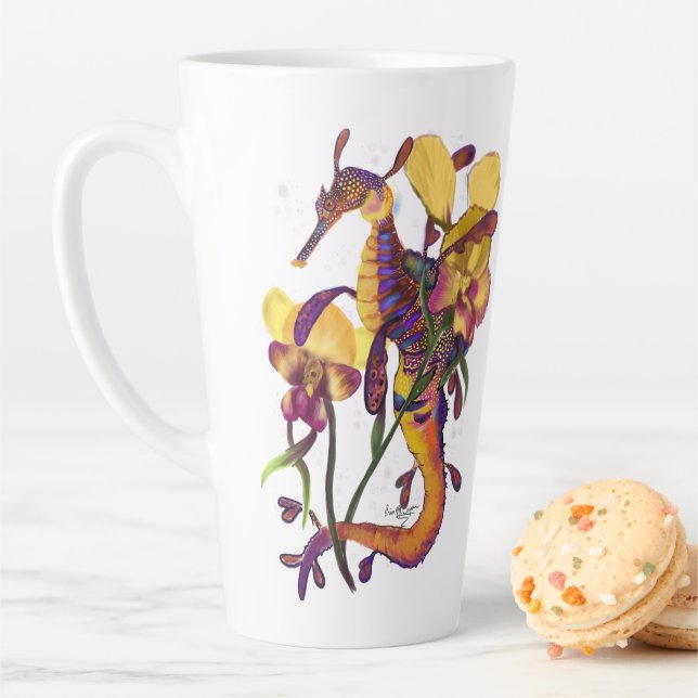 Taza De Café Latte Seadragón sórdido con orquídeas (In situ)