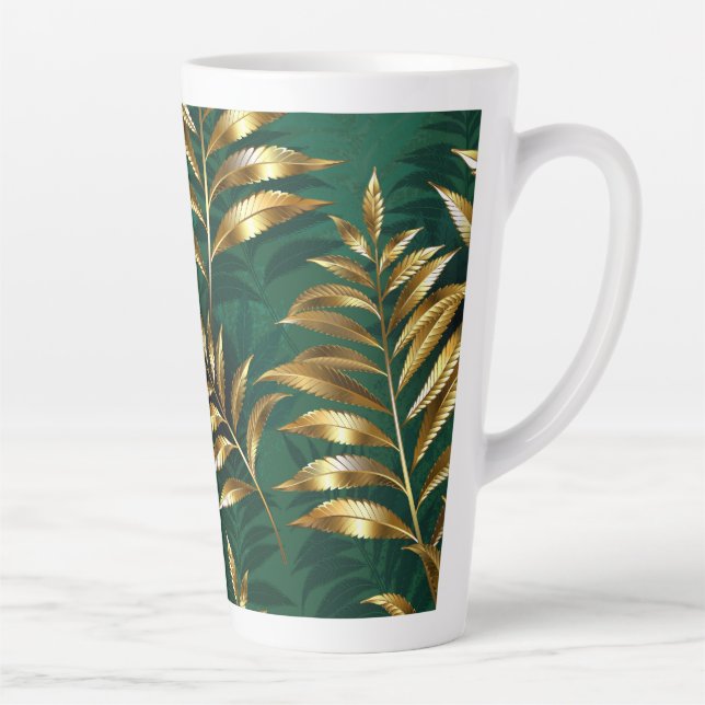 Taza De Café Latte Seamless pattern with golden ferns (Derecha)