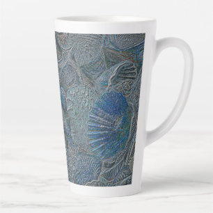 Taza De Café Latte Seashells Ocean Beach Blue Nautical Metallic