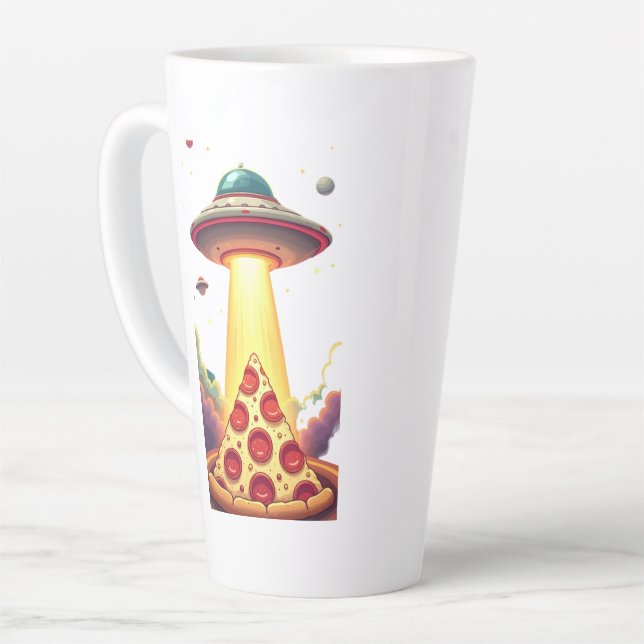 Taza De Café Latte Secuestro de OVNI Pizza (Ángulo izquierdo)