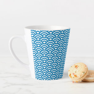 Taza De Café Latte Seigaiha, olas, japonés, azul y blanco