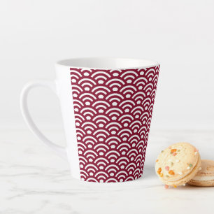 Taza De Café Latte Seigaiha, olas, japonés, burdeos y blanco