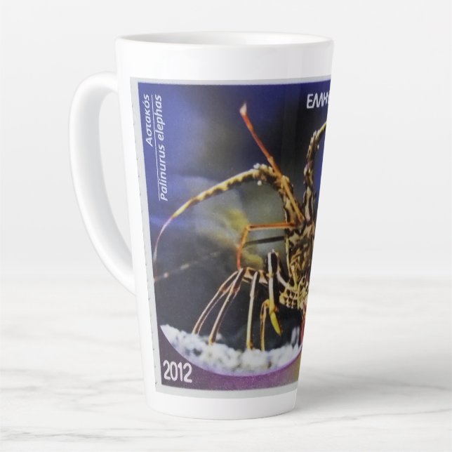 Taza De Café Latte Sello postal griego Langosta común (Ángulo izquierdo)