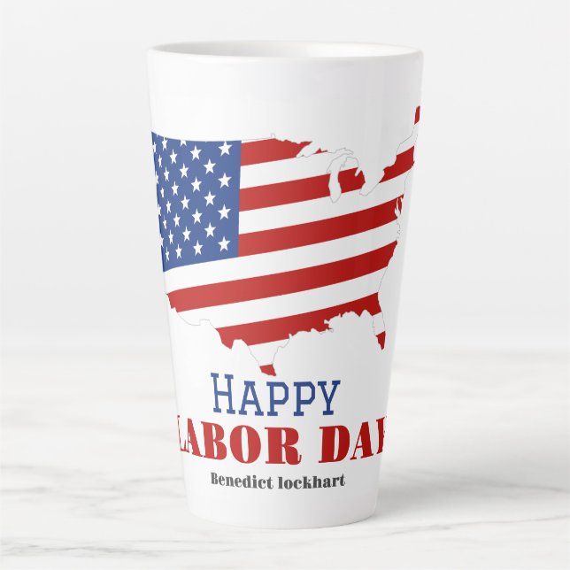 Taza De Café Latte Sencillo Día del Trabajo Elegante con bandera de E (Anverso)