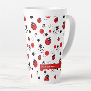 Taza De Café Latte Sencillo patrón de bugs rojo, negro y blanco