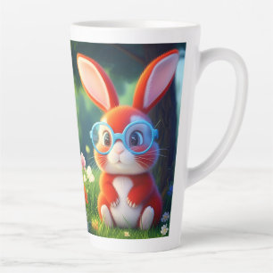 Taza De Café Latte Sentado De Bunny Rojo Bajo El Árbol-75767