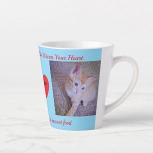 Taza De Café Latte Sentirse Triste Foto de Gato de Corazón Caliente
