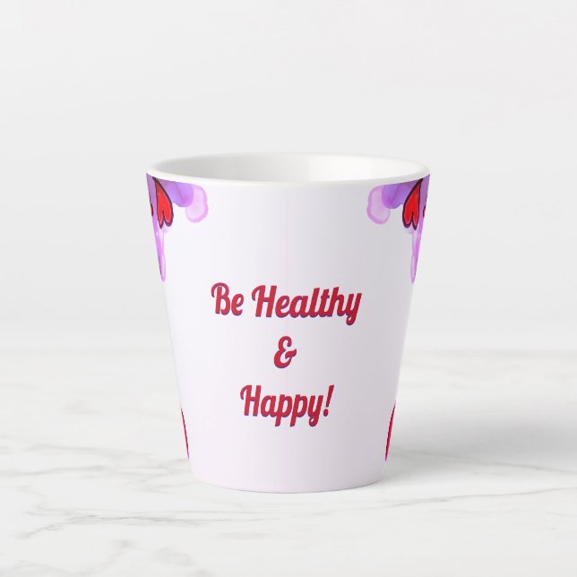 Taza De Café Latte Ser saludable y feliz (Anverso)