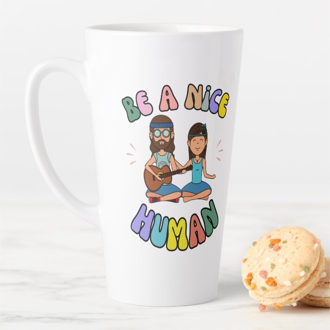 Taza De Café Latte Ser un bonito retro humano Groovy Vibe Hippie (In situ)